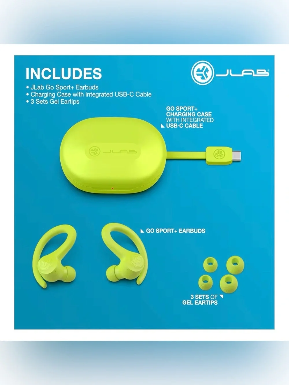 JLab Go Sport+ True Wireless Earbuds with Charging Case - Lime Green